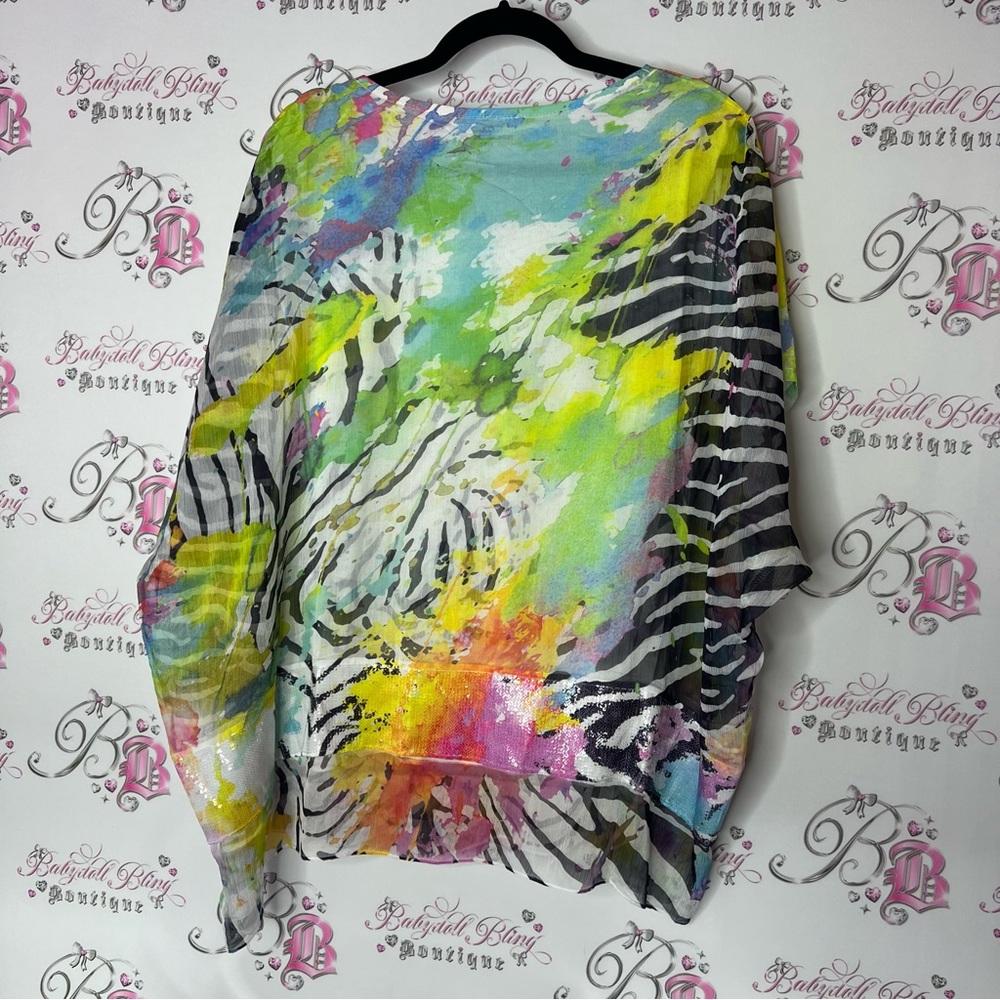 Princess cruises blouse Multicolor Abstract swim beach sequins Top coverup zebra - Picture 2 of 6